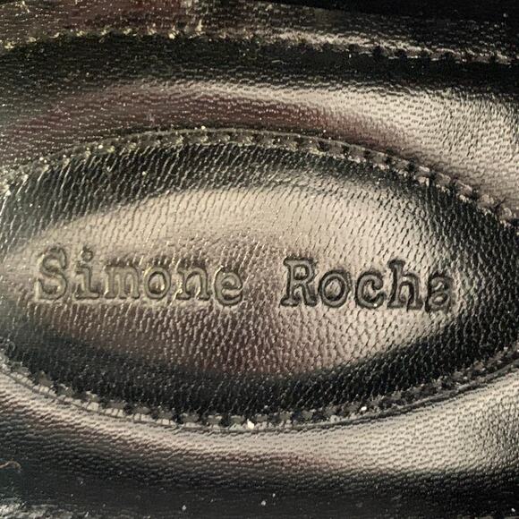 SIMONE ROCHA Size 8 Black Tinsel Embellishment Leather Slip On Loafers main image 10